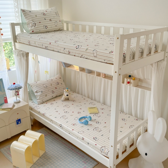 91家纺网 家纺一手货源 找家纺 曼之夏 2025新款全棉纯棉印花学生宿舍上下铺单床笠床笠单件单品床笠 茶茶狗