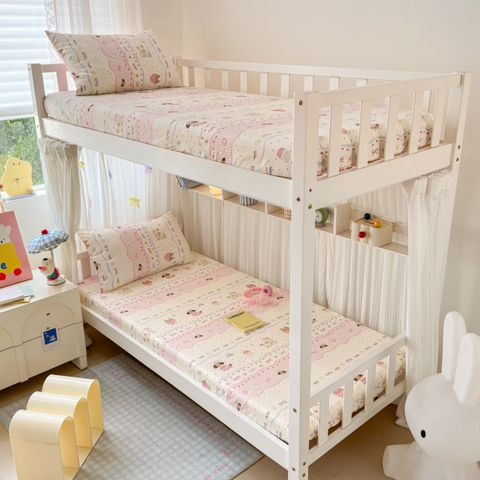 91家纺网 家纺一手货源 找家纺 曼之夏 2025新款全棉纯棉印花学生宿舍上下铺单床笠床笠单件单品床笠 甜甜圈