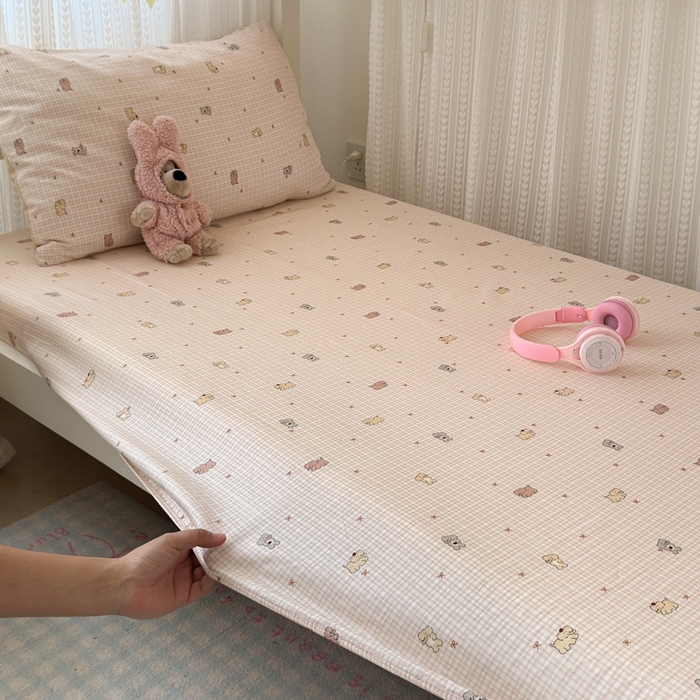 91家纺网 家纺一手货源 找家纺 曼之夏 2025新款全棉纯棉印花学生宿舍上下铺单床笠床笠单件单品床笠 泡芙小象