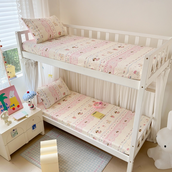 91家纺网 家纺一手货源 找家纺 曼之夏 2025新款全棉纯棉印花学生宿舍上下铺单床笠床笠单件单品床笠 甜甜圈