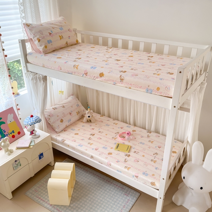 91家纺网 家纺一手货源 找家纺 曼之夏 2025新款全棉纯棉印花学生宿舍上下铺单床笠床笠单件单品床笠 可爱多