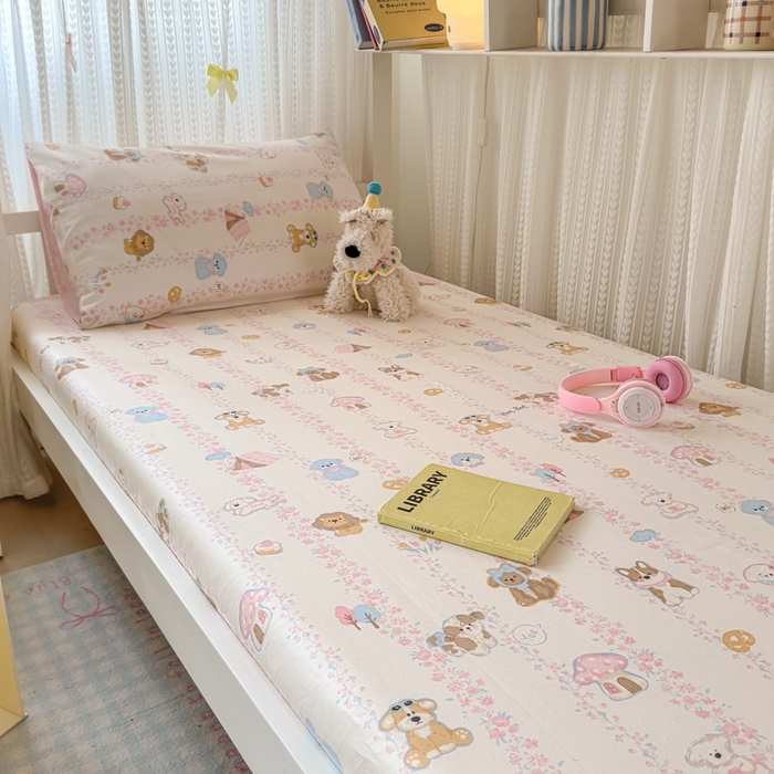 91家纺网 家纺一手货源 找家纺 曼之夏 2025新款全棉纯棉印花学生宿舍上下铺单床笠床笠单件单品床笠 可爱多