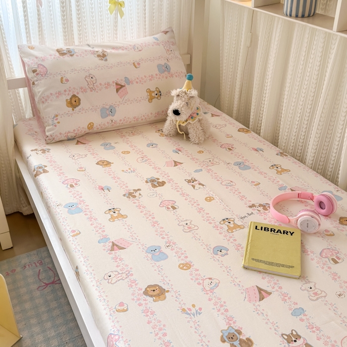 91家纺网 家纺一手货源 找家纺 曼之夏 2025新款全棉纯棉印花学生宿舍上下铺单床笠床笠单件单品床笠 可爱多