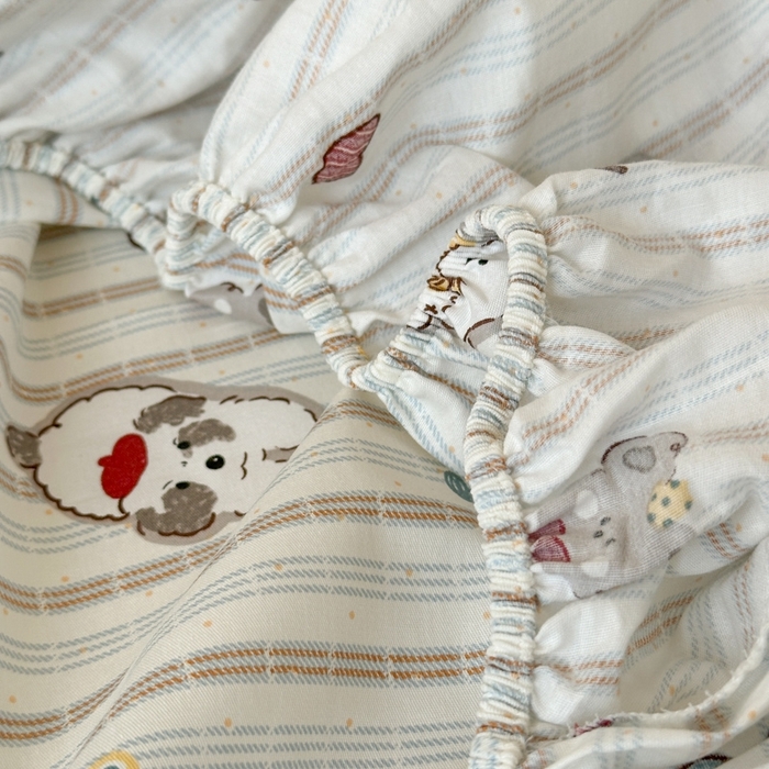 91家纺网 家纺一手货源 找家纺 曼之夏 2025新款全棉纯棉印花学生宿舍上下铺单床笠床笠单件单品床笠 茶茶狗