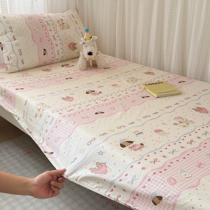 91家纺网 家纺一手货源 找家纺 曼之夏 2025新款全棉纯棉印花学生宿舍上下铺单床笠床笠单件单品床笠 甜甜圈