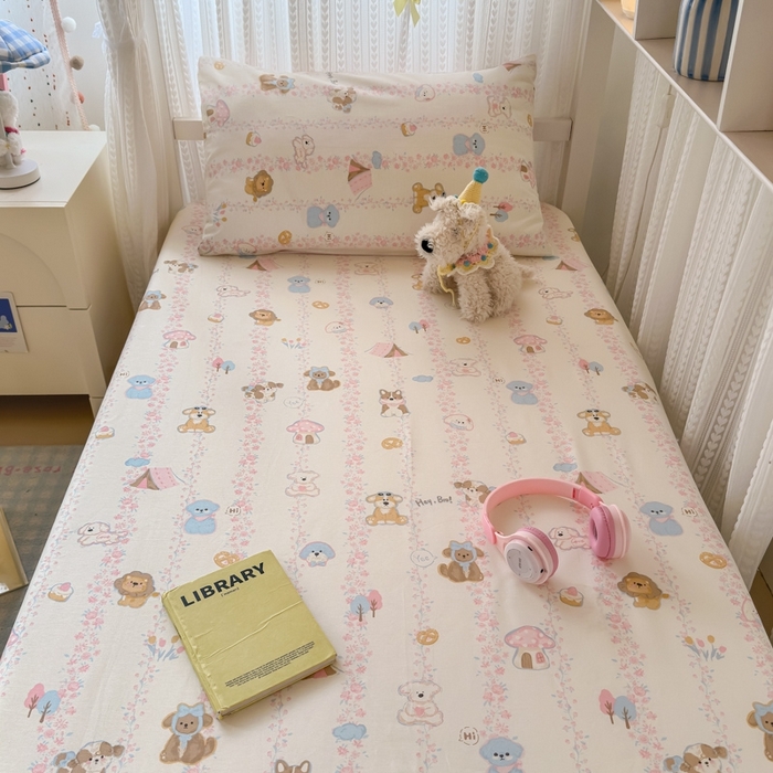 91家纺网 家纺一手货源 找家纺 曼之夏 2025新款全棉纯棉印花学生宿舍上下铺单床笠床笠单件单品床笠 可爱多