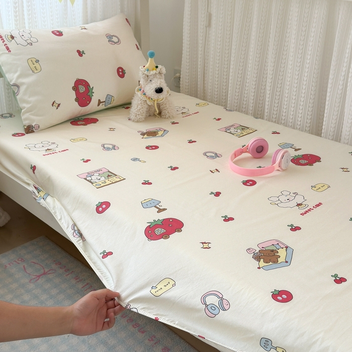 91家纺网 家纺一手货源 找家纺 曼之夏 2025新款全棉纯棉印花学生宿舍上下铺单床笠床笠单件单品床笠 童画