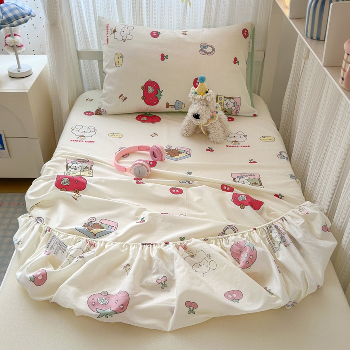 91家纺网 家纺一手货源 找家纺 曼之夏 2025新款全棉纯棉印花学生宿舍上下铺单床笠床笠单件单品床笠 童画
