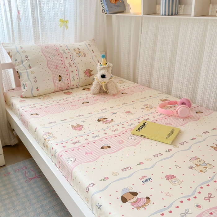 91家纺网 家纺一手货源 找家纺 曼之夏 2025新款全棉纯棉印花学生宿舍上下铺单床笠床笠单件单品床笠 甜甜圈