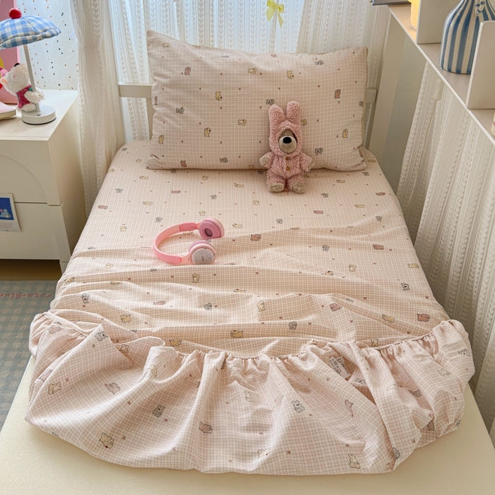 91家纺网 家纺一手货源 找家纺 曼之夏 2025新款全棉纯棉印花学生宿舍上下铺单床笠床笠单件单品床笠 泡芙小象