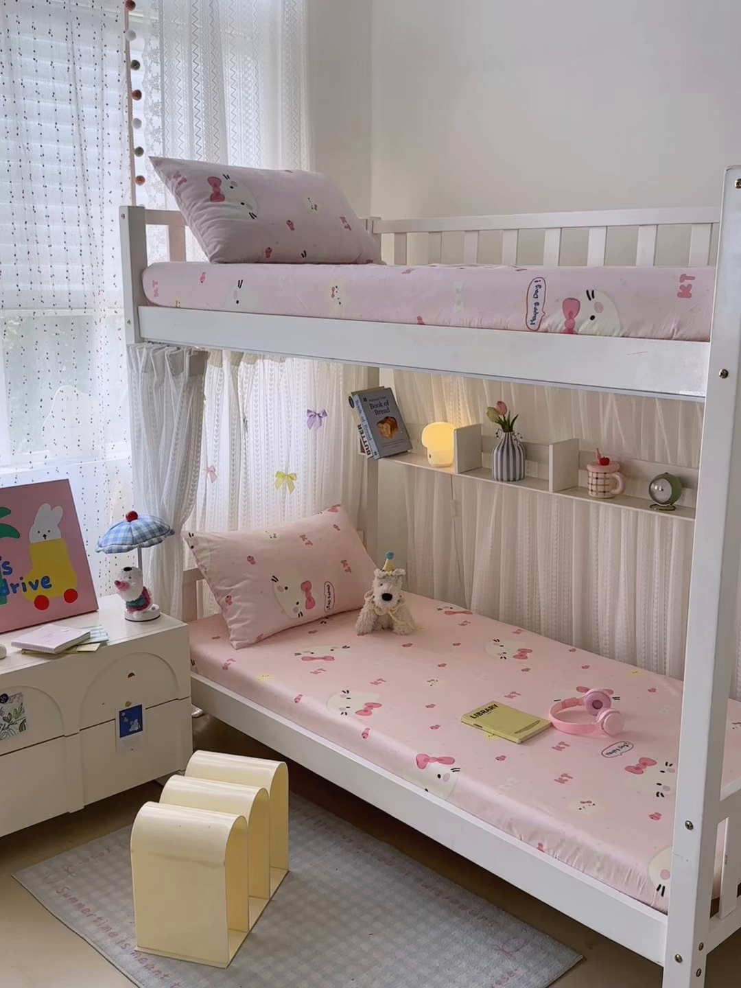 91家纺网 家纺一手货源 找家纺 曼之夏 2025新款全棉纯棉印花学生宿舍上下铺单床笠床笠单件单品床笠 甜心猫咪