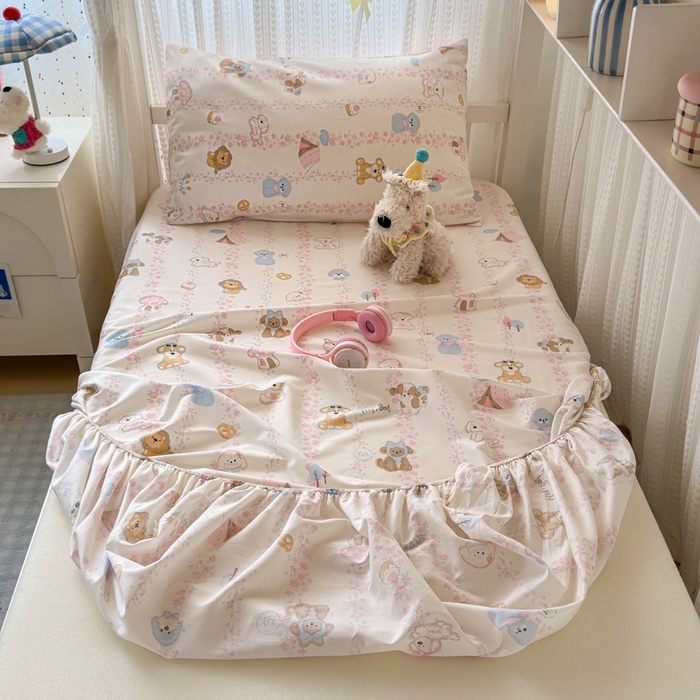 91家纺网 家纺一手货源 找家纺 曼之夏 2025新款全棉纯棉印花学生宿舍上下铺单床笠床笠单件单品床笠 可爱多