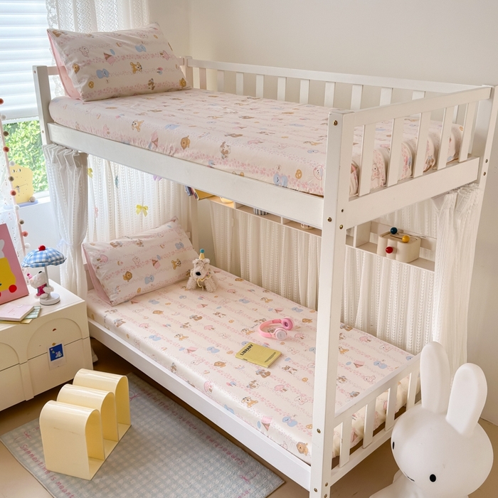 91家纺网 家纺一手货源 找家纺 曼之夏 2025新款全棉纯棉印花学生宿舍上下铺单床笠床笠单件单品床笠 可爱多