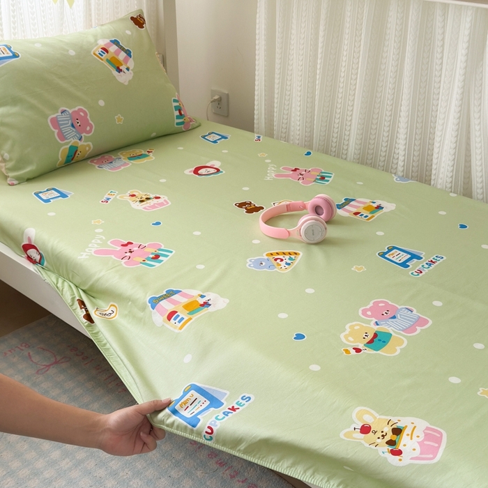 91家纺网 家纺一手货源 找家纺 曼之夏 2025新款全棉纯棉印花学生宿舍上下铺单床笠床笠单件单品床笠 趣味熊