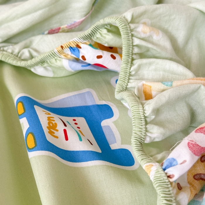 91家纺网 家纺一手货源 找家纺 曼之夏 2025新款全棉纯棉印花学生宿舍上下铺单床笠床笠单件单品床笠 趣味熊