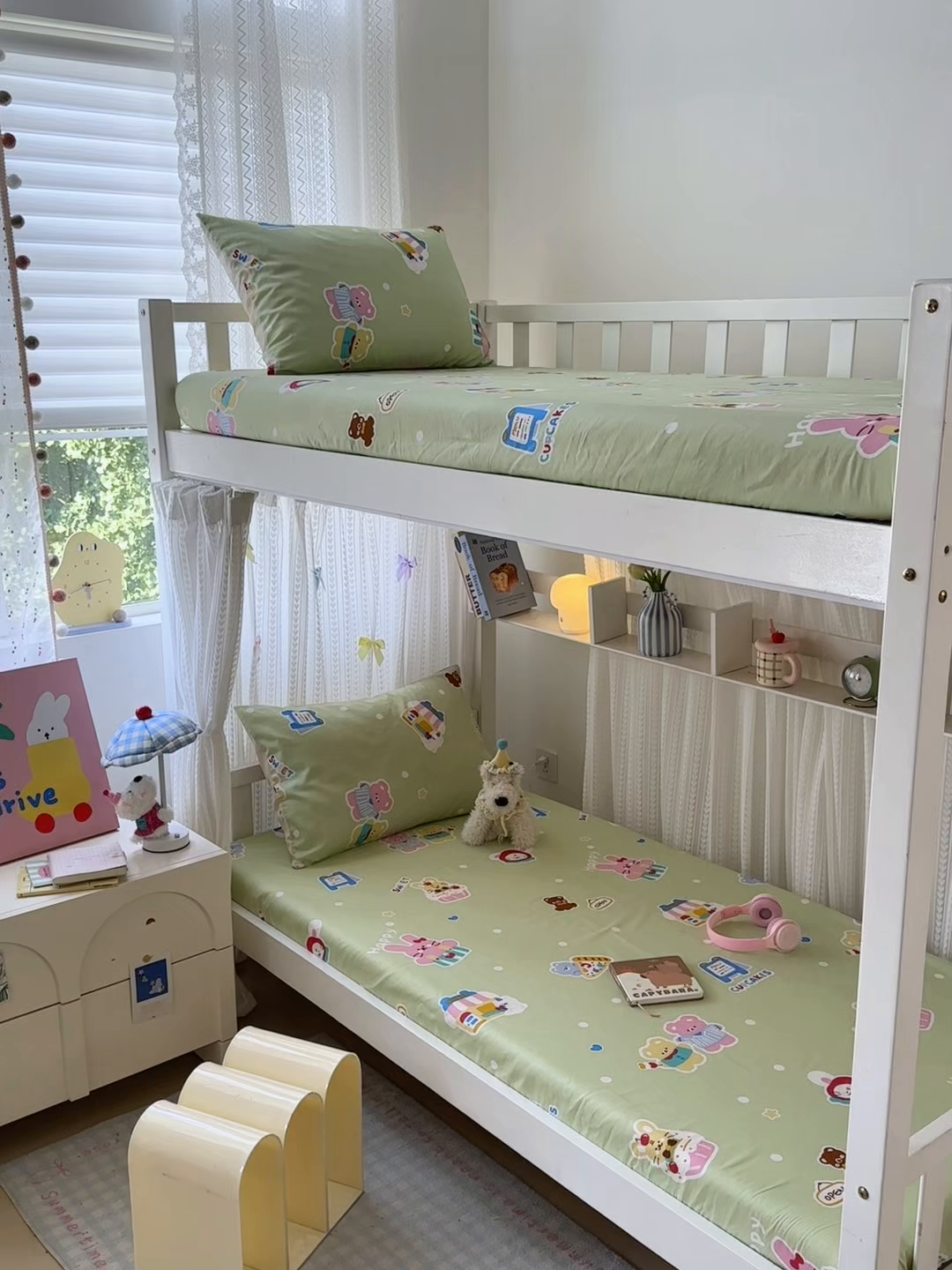 91家纺网 家纺一手货源 找家纺 曼之夏 2025新款全棉纯棉印花学生宿舍上下铺单床笠床笠单件单品床笠 趣味熊