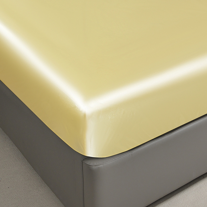 91家纺网 家纺一手货源 找家纺 柏钧家纺 2024新款跨境直播色丁防水床笠淡黄