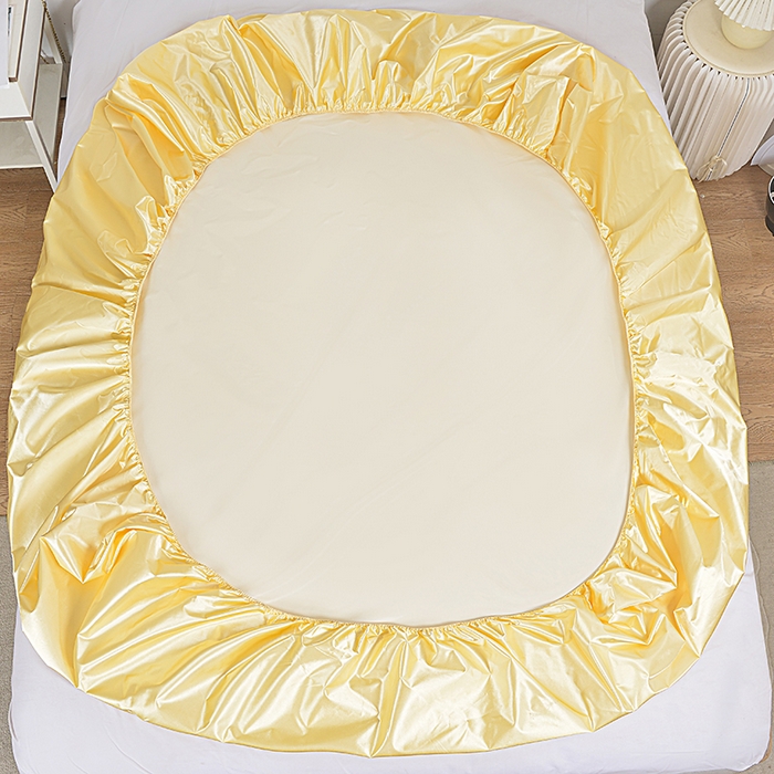 91家纺网 家纺一手货源 找家纺 柏钧家纺 2024新款跨境直播色丁防水床笠淡黄