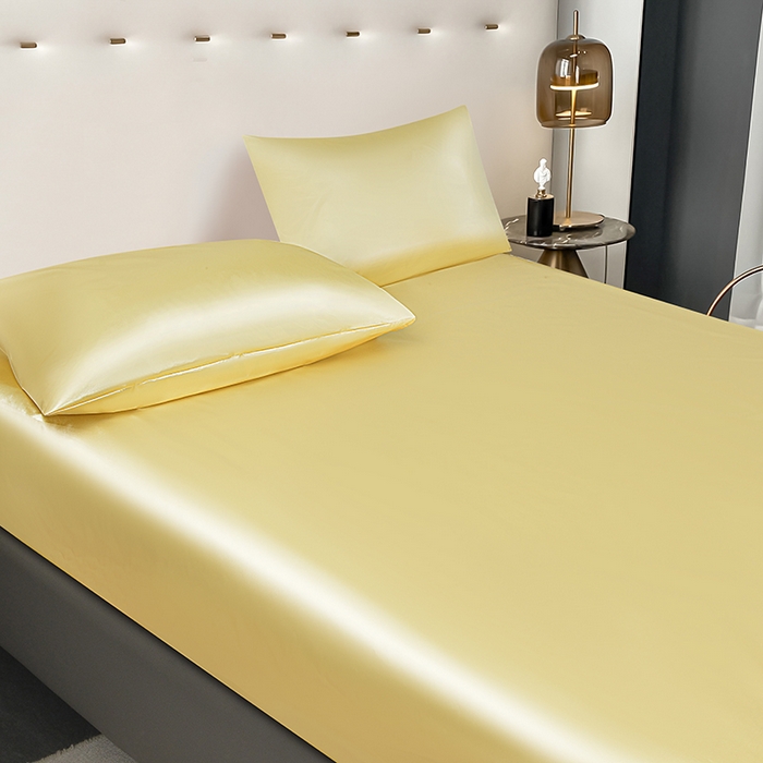 91家纺网 家纺一手货源 找家纺 柏钧家纺 2024新款跨境直播色丁防水床笠淡黄