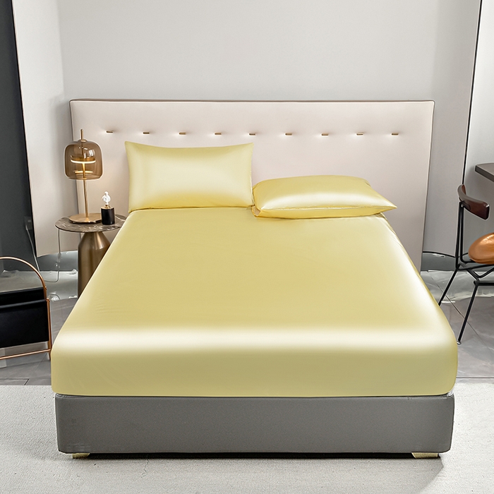 柏钧家纺 2024新款跨境直播色丁防水床笠淡黄