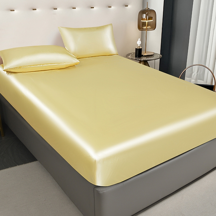 91家纺网 家纺一手货源 找家纺 柏钧家纺 2024新款跨境直播色丁防水床笠淡黄