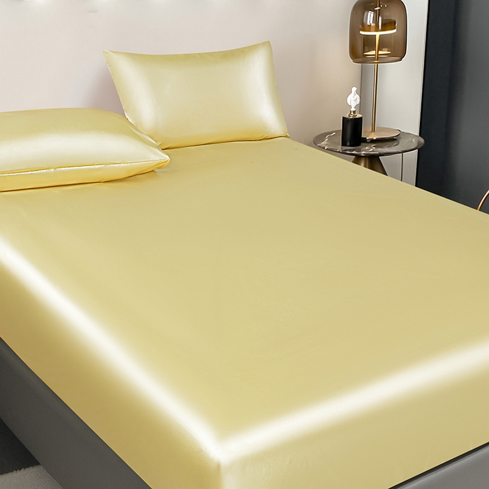 91家纺网 家纺一手货源 找家纺 柏钧家纺 2024新款跨境直播色丁防水床笠淡黄