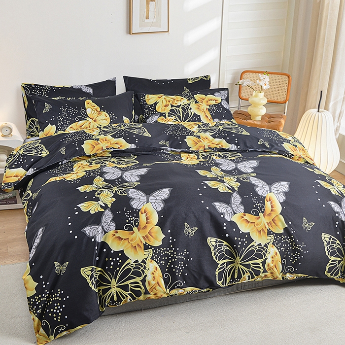 91家纺网 家纺一手货源 找家纺 柏钧家纺 2025新款芦荟棉被套单件 黑蝴蝶