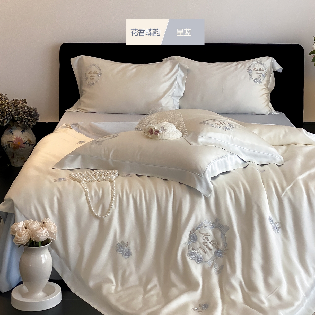 91家纺网 家纺一手货源 找家纺 （总）佳汐蓝家纺 2025春夏新款60S兰精天丝四件套-花香蝶韵