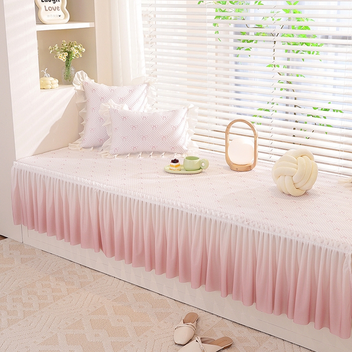 91家纺网 家纺一手货源 找家纺 共鸣沙发垫2025新款凉豆豆蝴蝶结飘窗垫 蝴蝶结浅粉