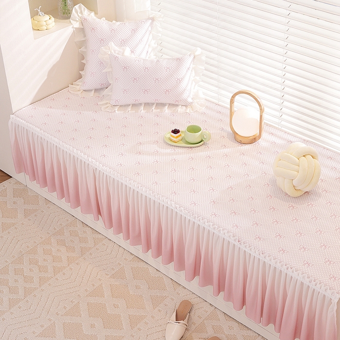 91家纺网 家纺一手货源 找家纺 共鸣沙发垫2025新款凉豆豆蝴蝶结飘窗垫 蝴蝶结浅粉