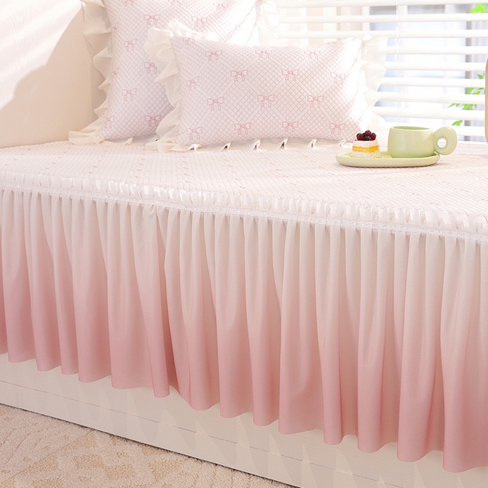 91家纺网 家纺一手货源 找家纺 共鸣沙发垫2025新款凉豆豆蝴蝶结飘窗垫 蝴蝶结浅粉