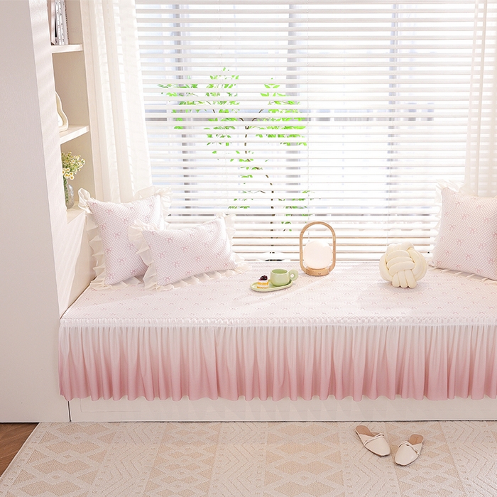 91家纺网 家纺一手货源 找家纺 共鸣沙发垫2025新款凉豆豆蝴蝶结飘窗垫 蝴蝶结浅粉