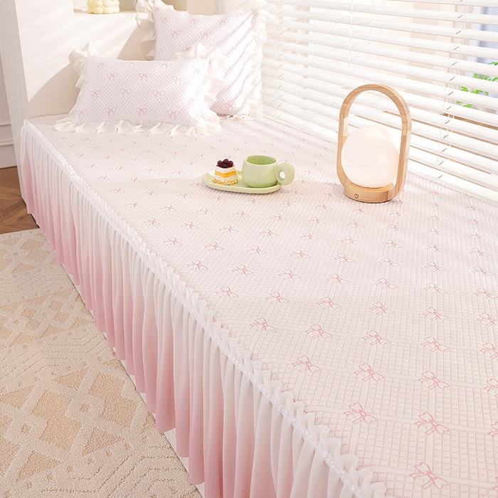 91家纺网 家纺一手货源 找家纺 共鸣沙发垫2025新款凉豆豆蝴蝶结飘窗垫 蝴蝶结浅粉