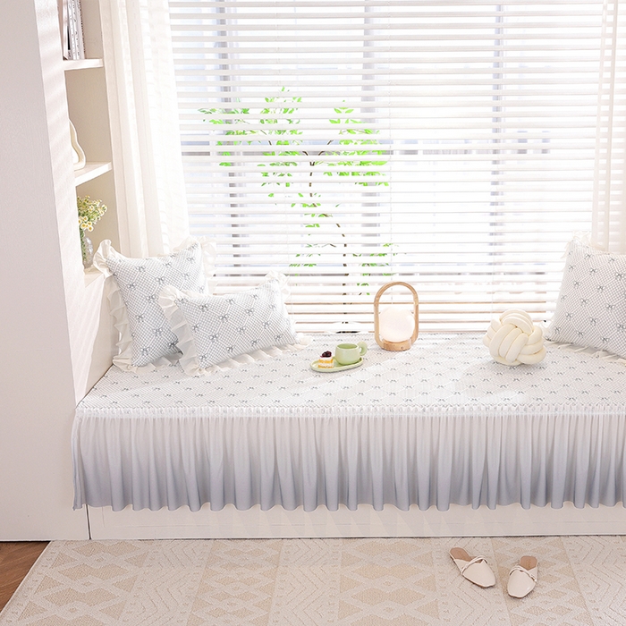 91家纺网 家纺一手货源 找家纺 共鸣沙发垫2025新款凉豆豆蝴蝶结飘窗垫 蝴蝶结浅灰