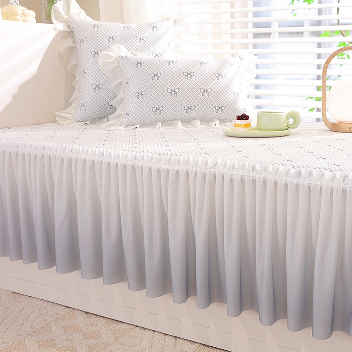 91家纺网 家纺一手货源 找家纺 共鸣沙发垫2025新款凉豆豆蝴蝶结飘窗垫 蝴蝶结浅灰