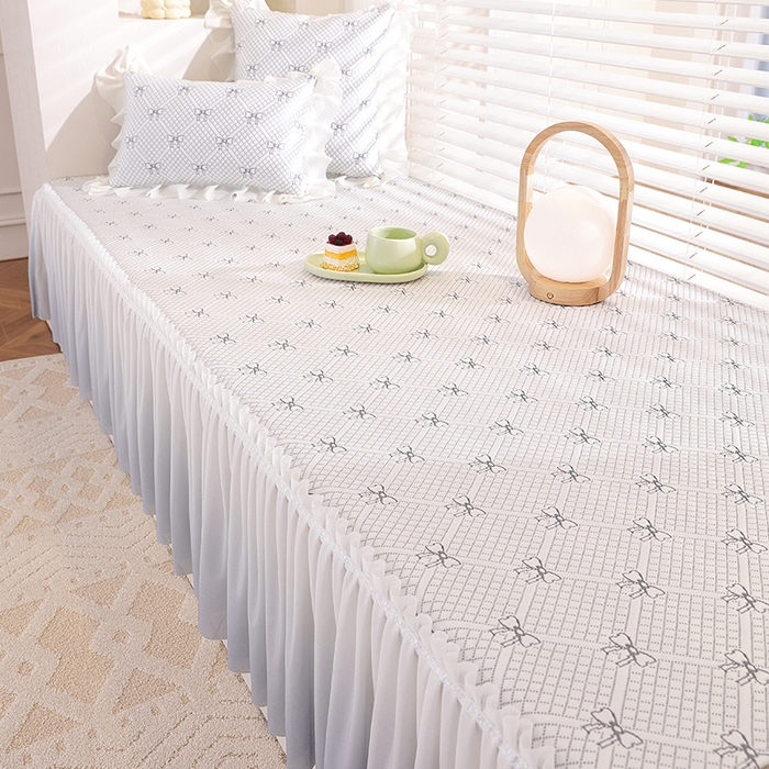 91家纺网 家纺一手货源 找家纺 共鸣沙发垫2025新款凉豆豆蝴蝶结飘窗垫 蝴蝶结浅灰