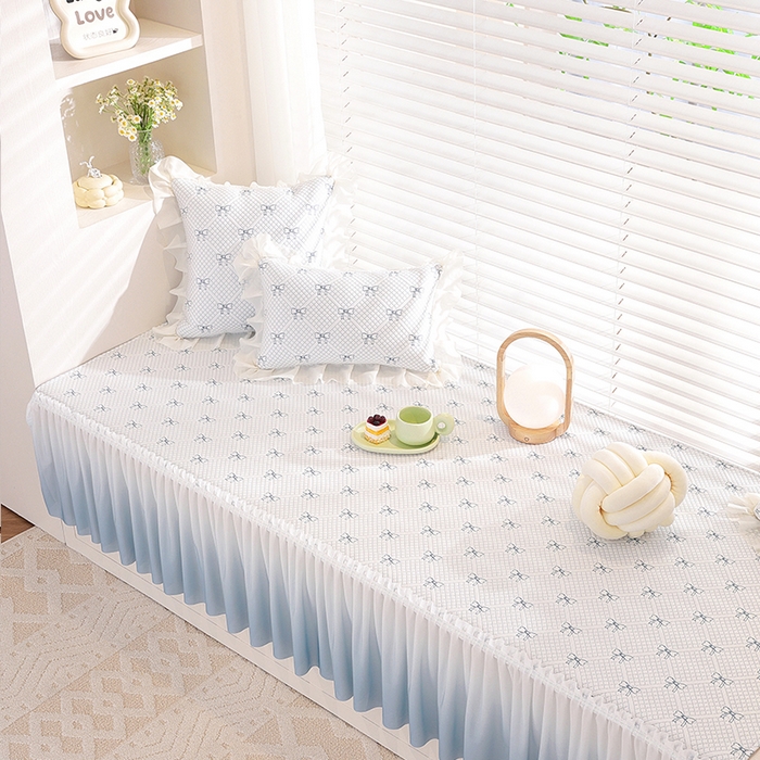 91家纺网 家纺一手货源 找家纺 共鸣沙发垫2025新款凉豆豆蝴蝶结飘窗垫 蝴蝶结浅蓝