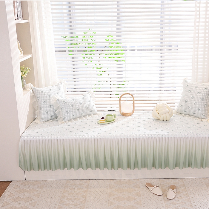 91家纺网 家纺一手货源 找家纺 共鸣沙发垫2025新款凉豆豆蝴蝶结飘窗垫 蝴蝶结浅绿