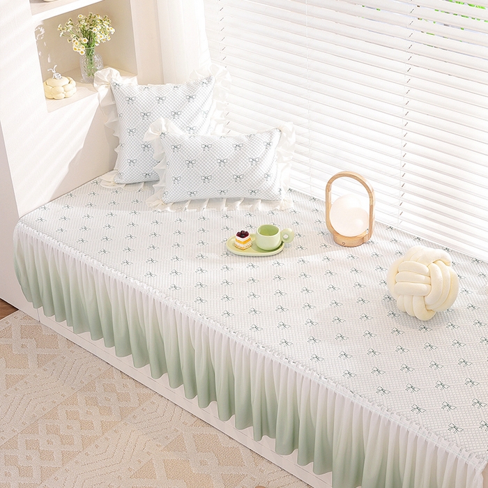 91家纺网 家纺一手货源 找家纺 共鸣沙发垫2025新款凉豆豆蝴蝶结飘窗垫 蝴蝶结浅绿