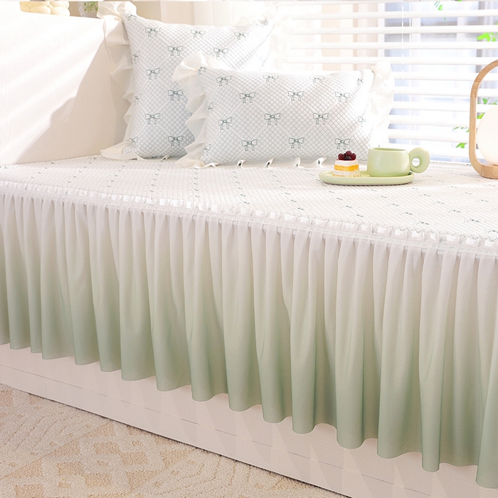 91家纺网 家纺一手货源 找家纺 共鸣沙发垫2025新款凉豆豆蝴蝶结飘窗垫 蝴蝶结浅绿