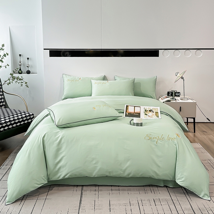 91家纺网 家纺一手货源 找家纺 宇彬家纺 2025直播热款新款13374全棉母婴级麻绳滚边纯棉色刺绣单品被套 轻奢 炫彩绿