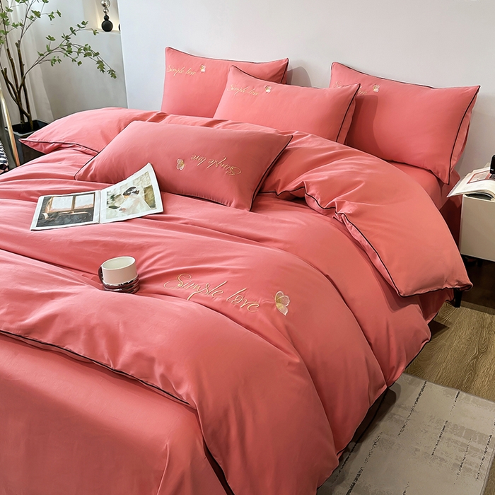 91家纺网 家纺一手货源 找家纺 宇彬家纺 2025直播热款新款13374全棉母婴级麻绳滚边纯棉色刺绣单品被套 轻奢 宝石红