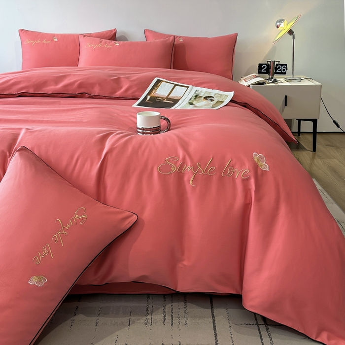 91家纺网 家纺一手货源 找家纺 宇彬家纺 2025直播热款新款13374全棉母婴级麻绳滚边纯棉色刺绣单品被套 轻奢 宝石红