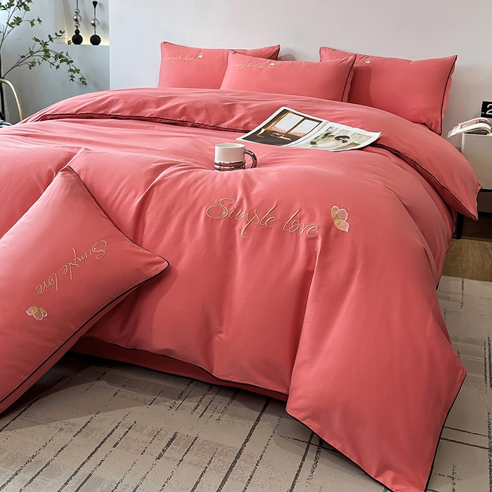 91家纺网 家纺一手货源 找家纺 宇彬家纺 2025直播热款新款13374全棉母婴级麻绳滚边纯棉色刺绣单品被套 轻奢 宝石红