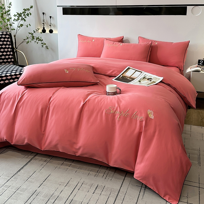 91家纺网 家纺一手货源 找家纺 宇彬家纺 2025直播热款新款13374全棉母婴级麻绳滚边纯棉色刺绣单品被套 轻奢 宝石红