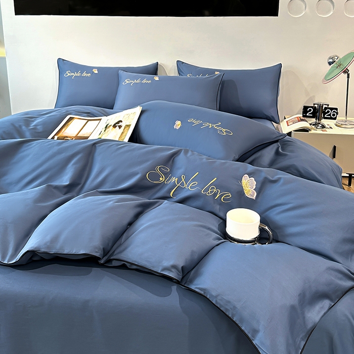 91家纺网 家纺一手货源 找家纺 宇彬家纺 2025直播热款新款13374全棉母婴级麻绳滚边纯棉色刺绣单品被套 轻奢 宾利蓝