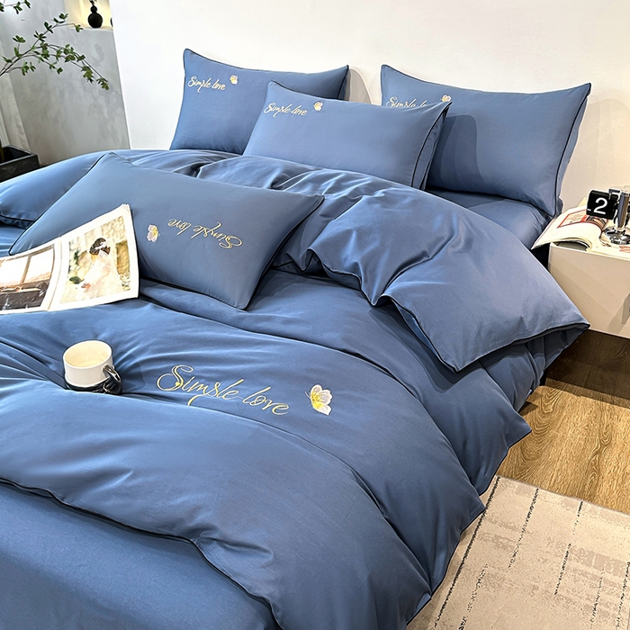 91家纺网 家纺一手货源 找家纺 宇彬家纺 2025直播热款新款13374全棉母婴级麻绳滚边纯棉色刺绣单品被套 轻奢 宾利蓝