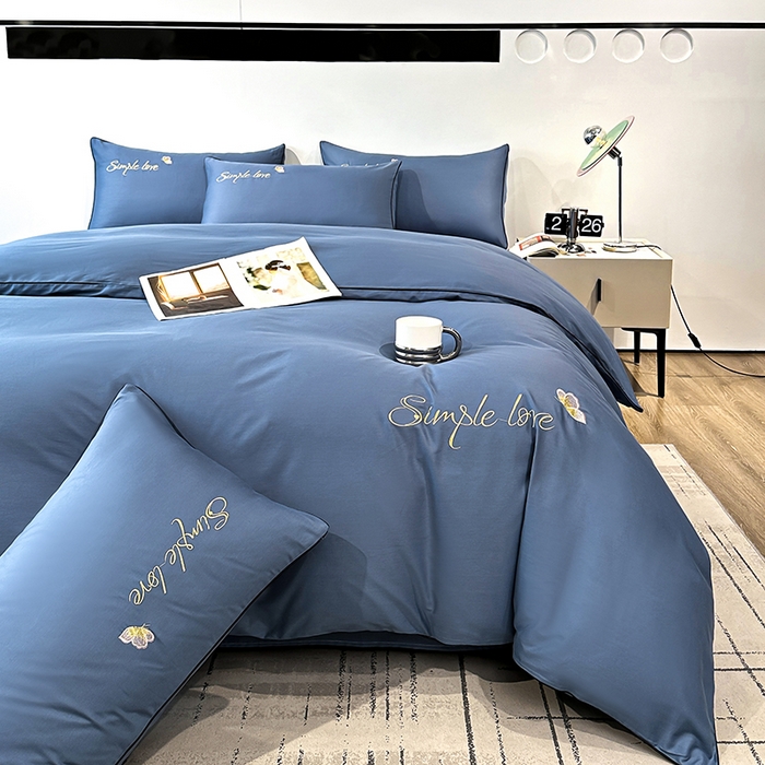 91家纺网 家纺一手货源 找家纺 宇彬家纺 2025直播热款新款13374全棉母婴级麻绳滚边纯棉色刺绣单品被套 轻奢 宾利蓝