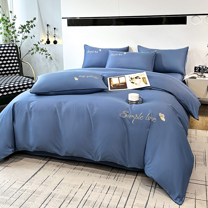 91家纺网 家纺一手货源 找家纺 宇彬家纺 2025直播热款新款13374全棉母婴级麻绳滚边纯棉色刺绣单品被套 轻奢 宾利蓝