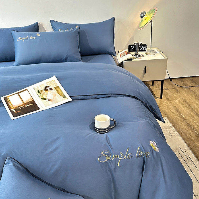 91家纺网 家纺一手货源 找家纺 宇彬家纺 2025直播热款新款13374全棉母婴级麻绳滚边纯棉色刺绣单品被套 轻奢 宾利蓝